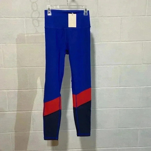 WILO the Label Colorblock Ribbed 7/8 Leggings SMALL Cobalt/Red Athletic Workout - Picture 1 of 5